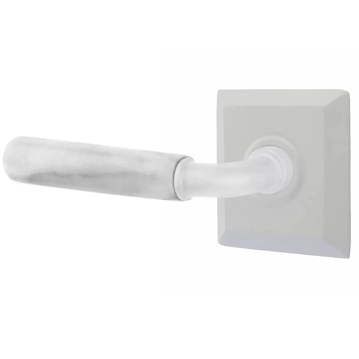 Emtek White Marble Lever with R-Bar Stem and Quincy Rose by Emtek