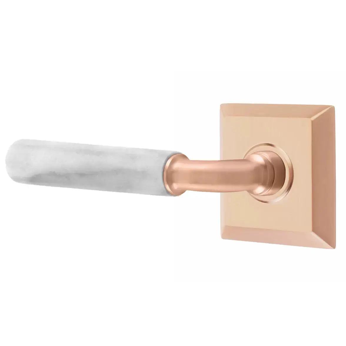 Emtek White Marble Lever with R-Bar Stem and Quincy Rose by Emtek