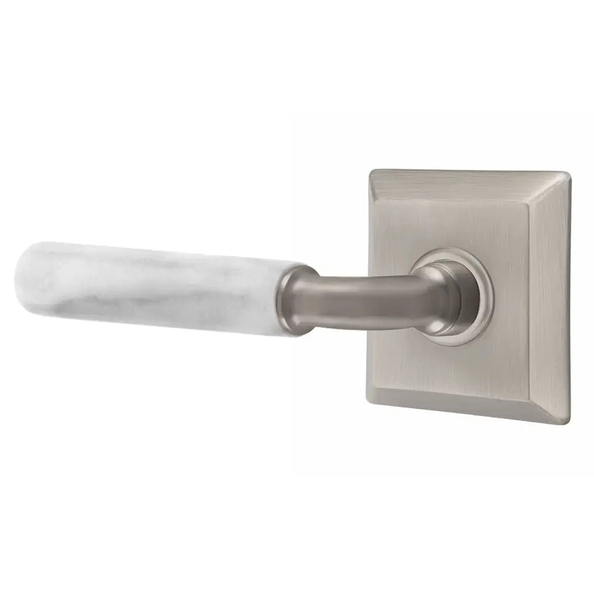Emtek White Marble Lever with R-Bar Stem and Quincy Rose by Emtek