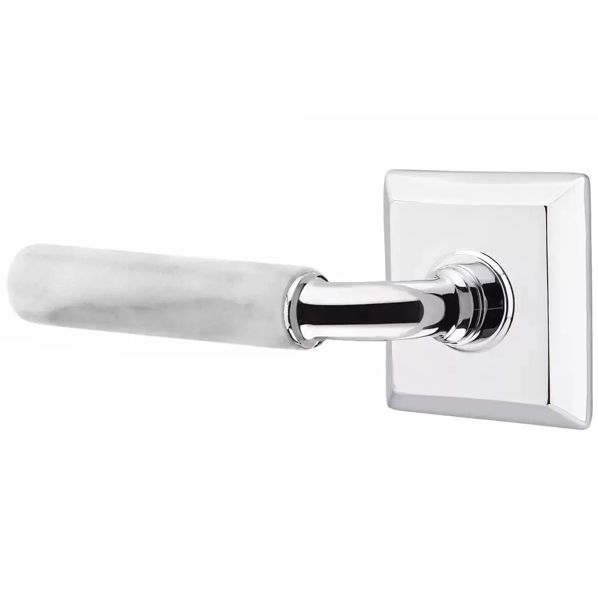 Emtek White Marble Lever with R-Bar Stem and Quincy Rose by Emtek
