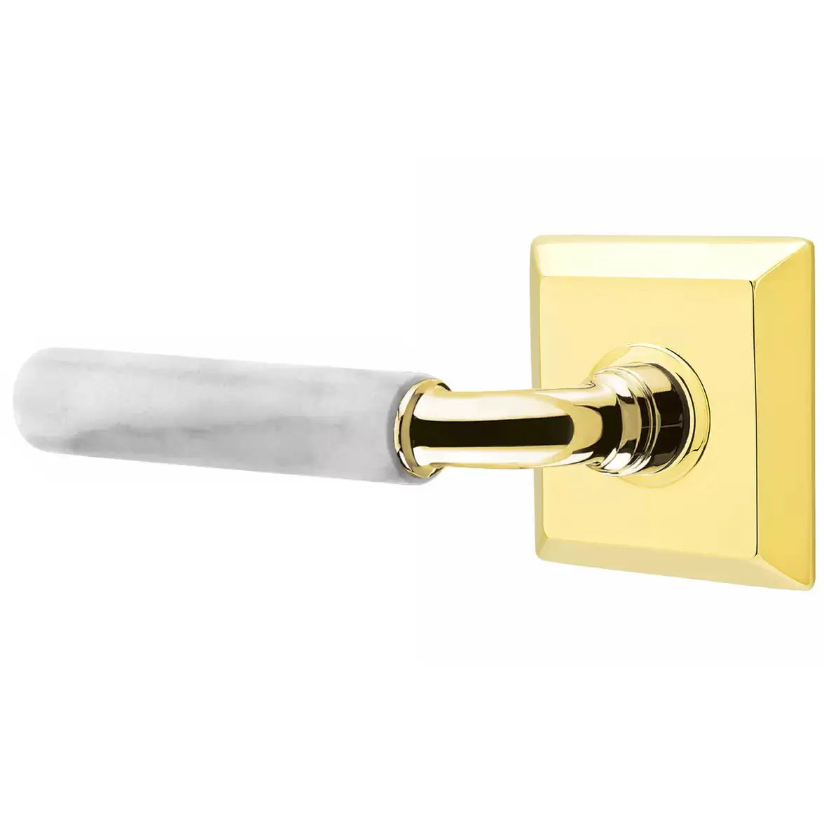 Emtek White Marble Lever with R-Bar Stem and Quincy Rose by Emtek