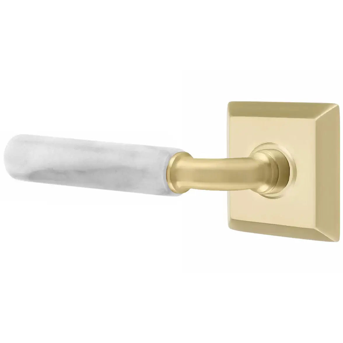 Emtek White Marble Lever with R-Bar Stem and Quincy Rose by Emtek
