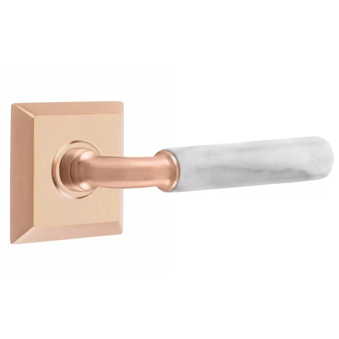 Emtek White Marble Lever with R-Bar Stem and Quincy Rose by Emtek