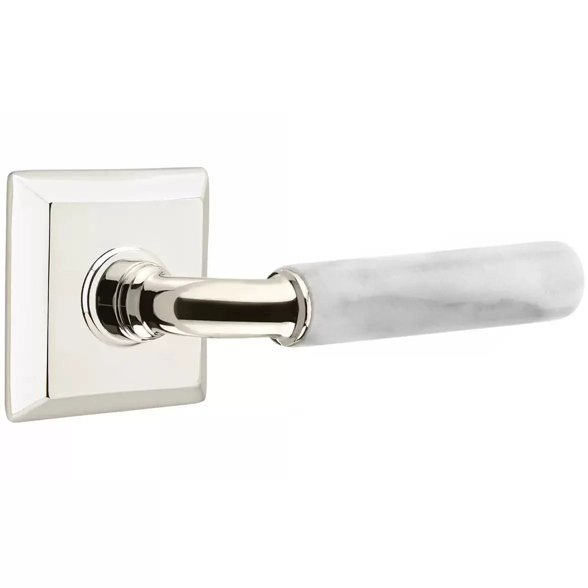 Emtek White Marble Lever with R-Bar Stem and Quincy Rose by Emtek