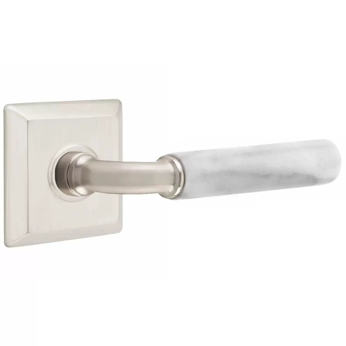 Emtek White Marble Lever with R-Bar Stem and Quincy Rose by Emtek