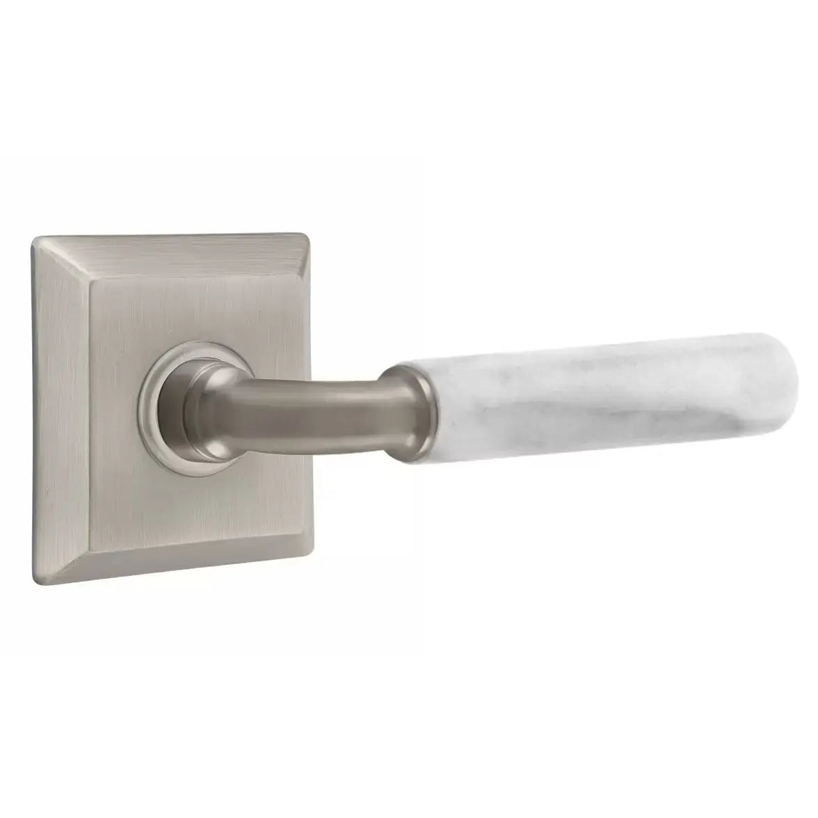 Emtek White Marble Lever with R-Bar Stem and Quincy Rose by Emtek
