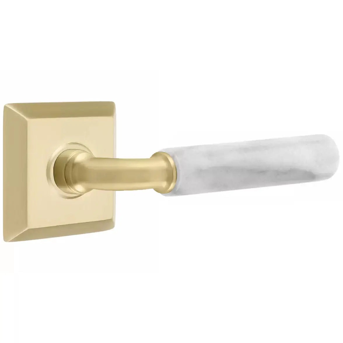 Emtek White Marble Lever with R-Bar Stem and Quincy Rose by Emtek