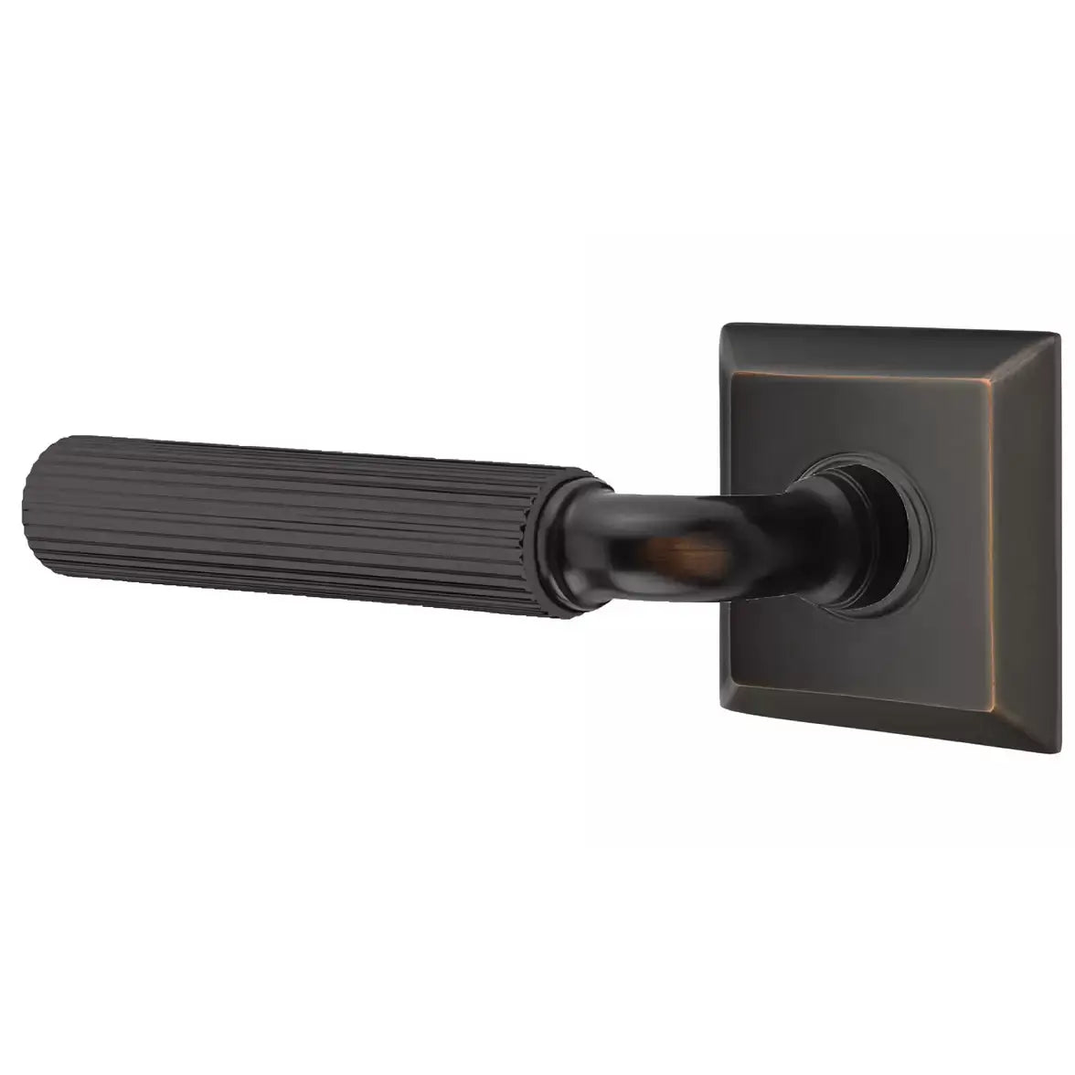 Emtek Straight Knurled Lever with R-Bar Stem and Quincy Rose by Emtek