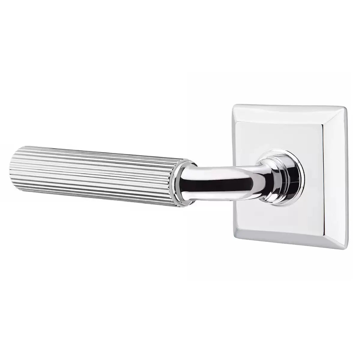 Emtek Straight Knurled Lever with R-Bar Stem and Quincy Rose by Emtek