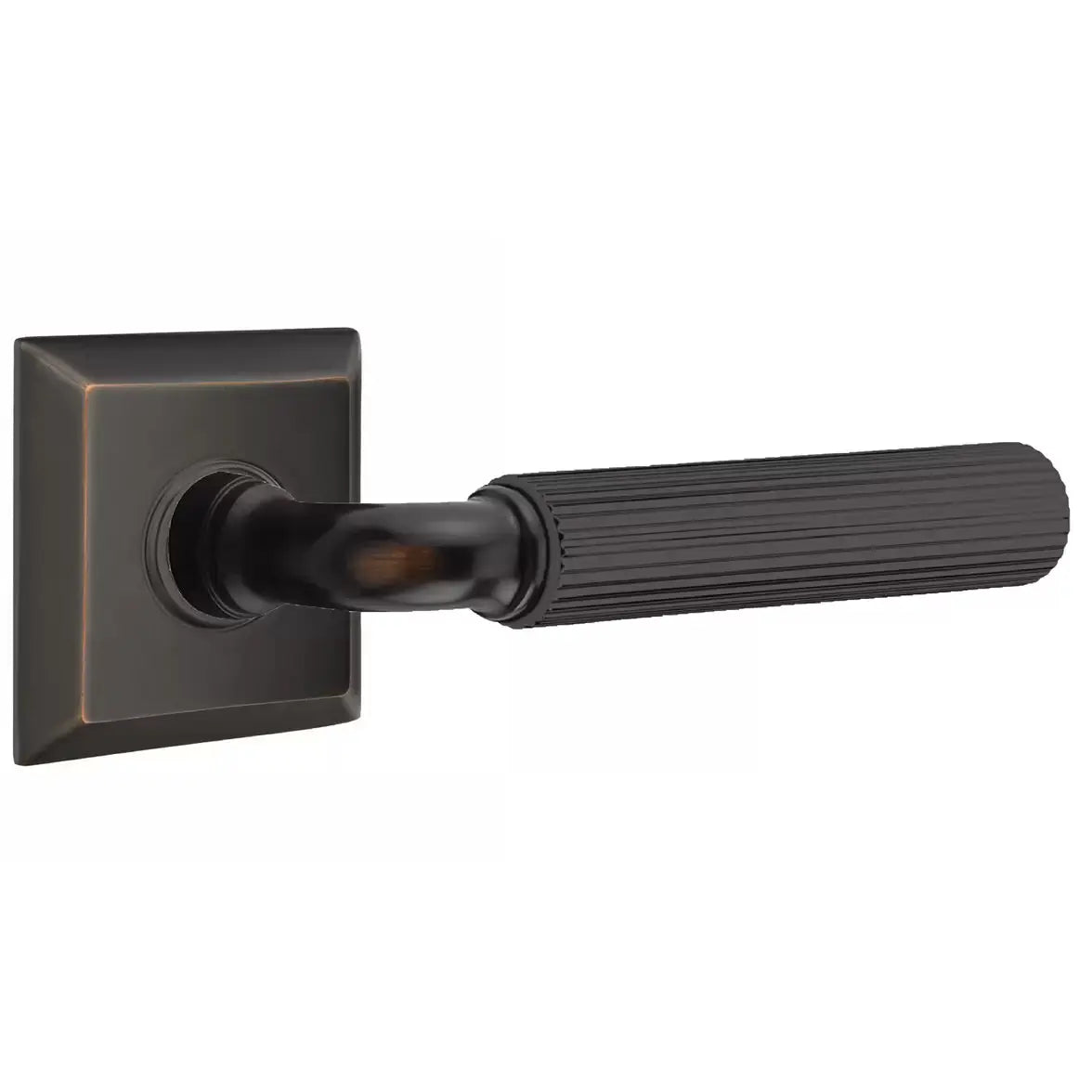 Emtek Straight Knurled Lever with R-Bar Stem and Quincy Rose by Emtek