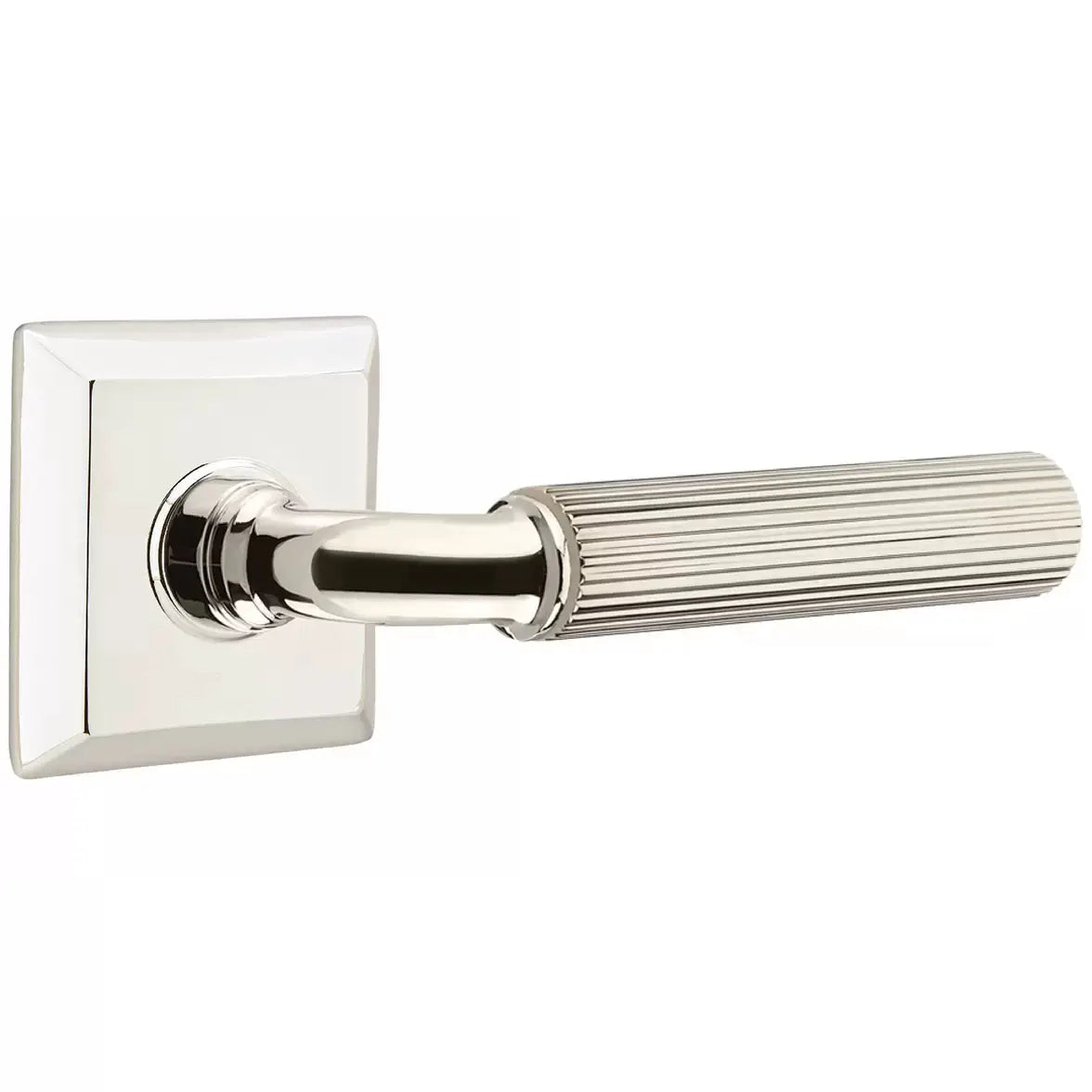 Emtek Straight Knurled Lever with R-Bar Stem and Quincy Rose by Emtek