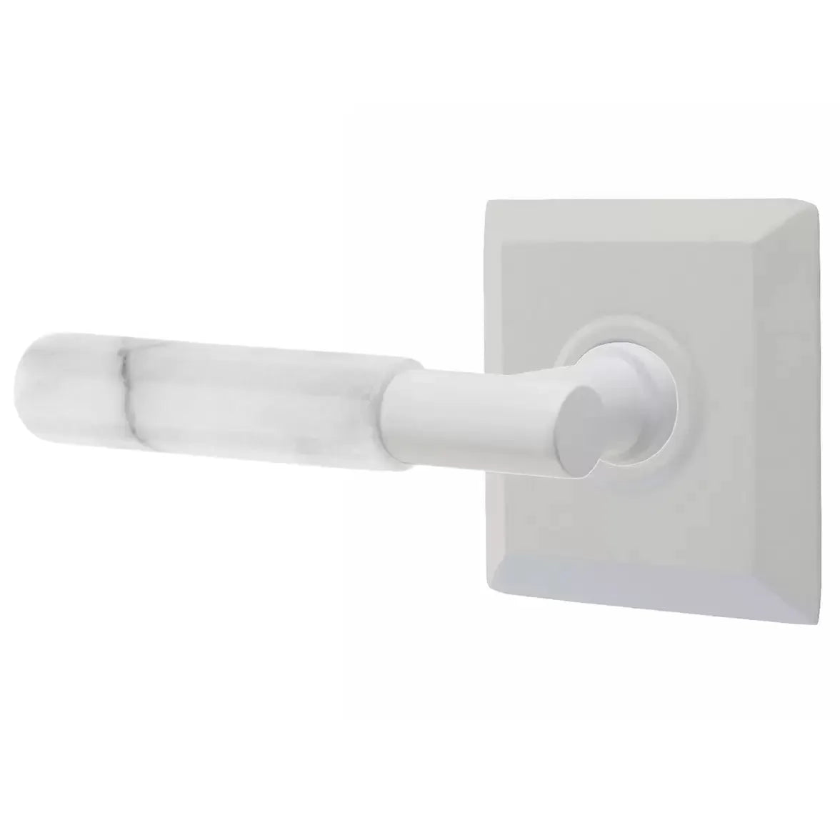 Emtek White Marble Lever with T-Bar Stem and Quincy Rose by Emtek