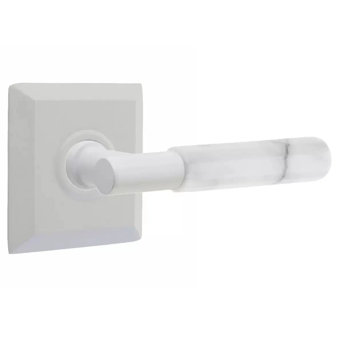 Emtek White Marble Lever with T-Bar Stem and Quincy Rose by Emtek