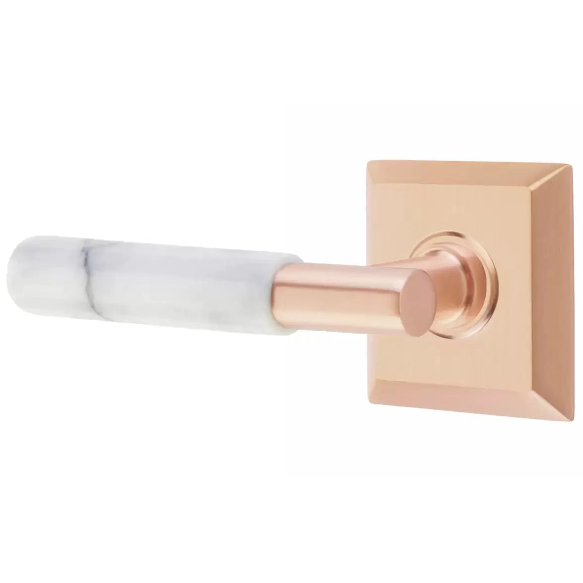 Emtek White Marble Lever with T-Bar Stem and Quincy Rose by Emtek
