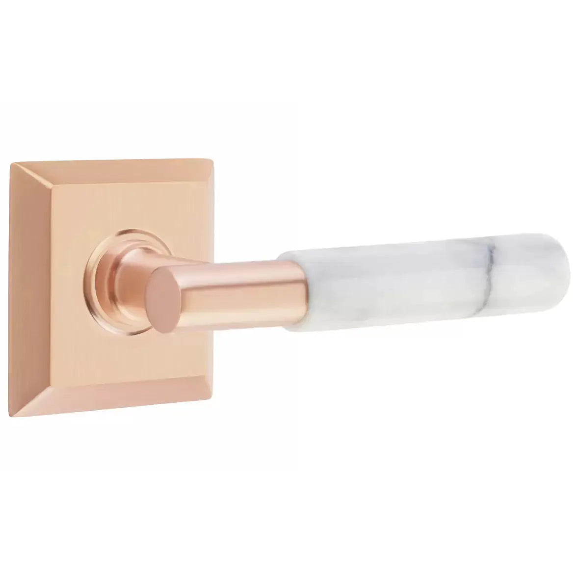 Emtek White Marble Lever with T-Bar Stem and Quincy Rose by Emtek