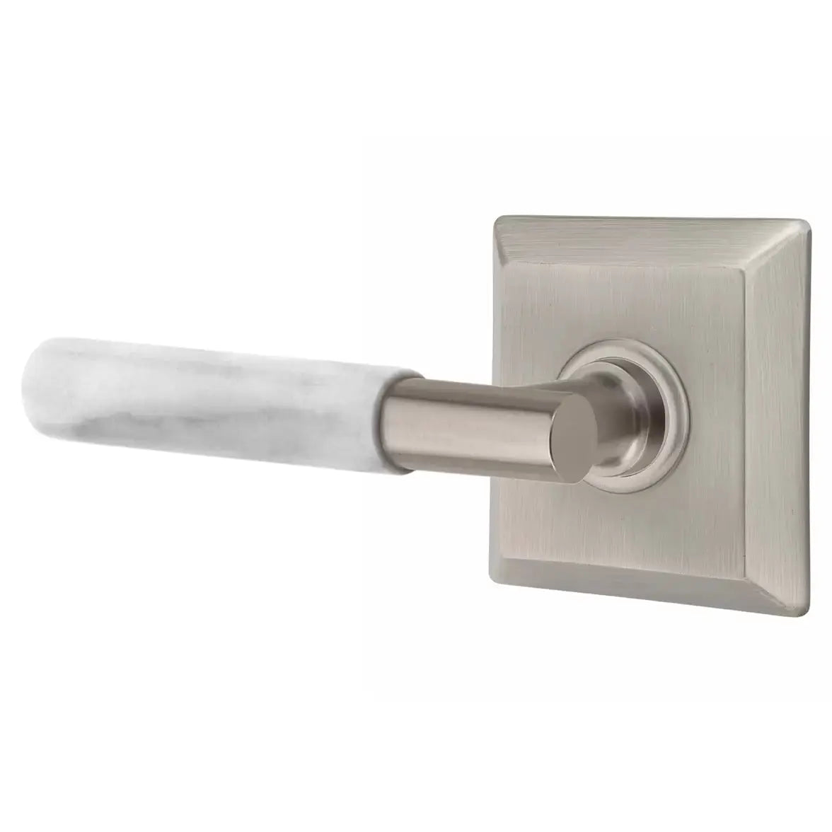 Emtek White Marble Lever with T-Bar Stem and Quincy Rose by Emtek