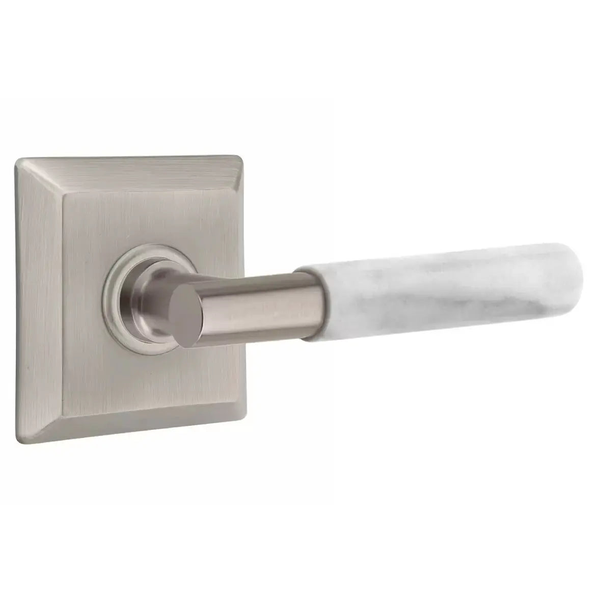 Emtek White Marble Lever with T-Bar Stem and Quincy Rose by Emtek