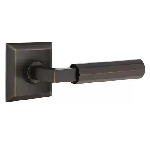 Emtek Faceted Lever with L-Square Stem and Quincy Rose by Emtek