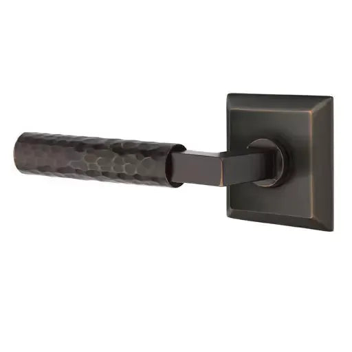 Emtek Hammered Lever with L-Square Stem and Quincy Rose by Emtek