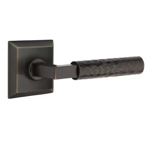 Emtek Hammered Lever with L-Square Stem and Quincy Rose by Emtek