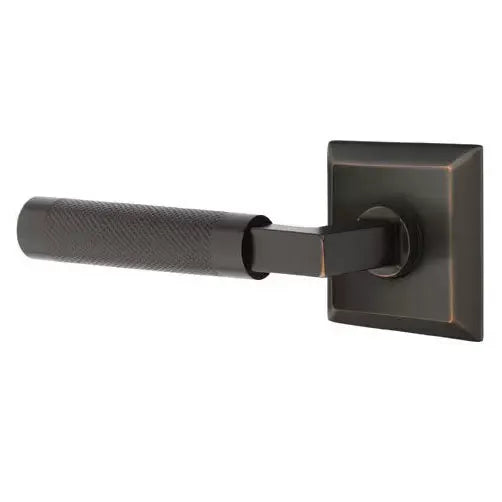 Emtek Knurled Lever with L-Square Stem and Quincy Rose by Emtek