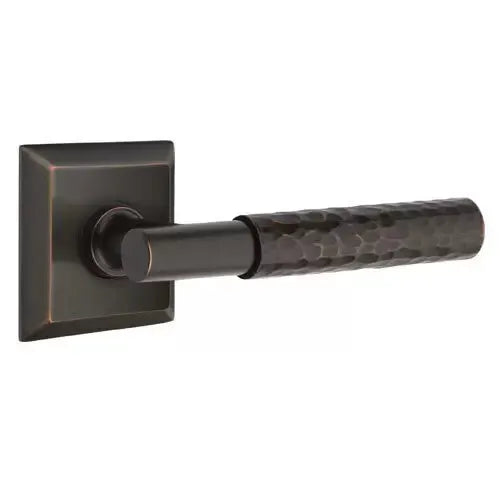 Emtek Hammered Lever with T-Bar Stem and Quincy Rose by Emtek