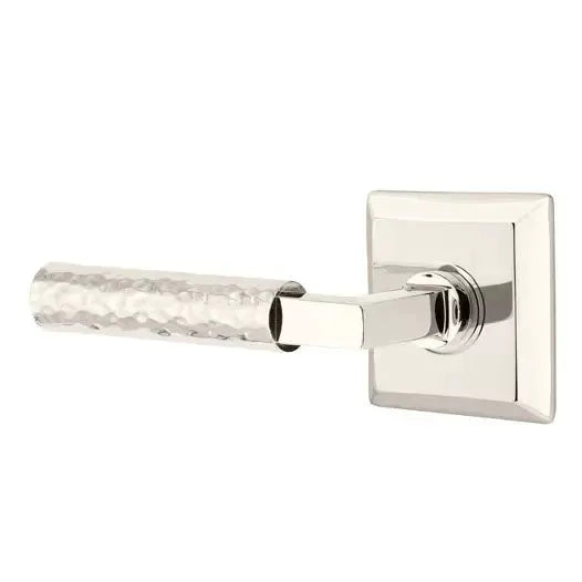 Emtek Hammered Lever with L-Square Stem and Quincy Rose by Emtek