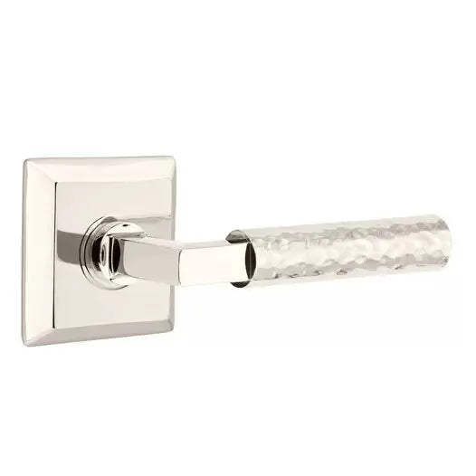 Emtek Hammered Lever with L-Square Stem and Quincy Rose by Emtek