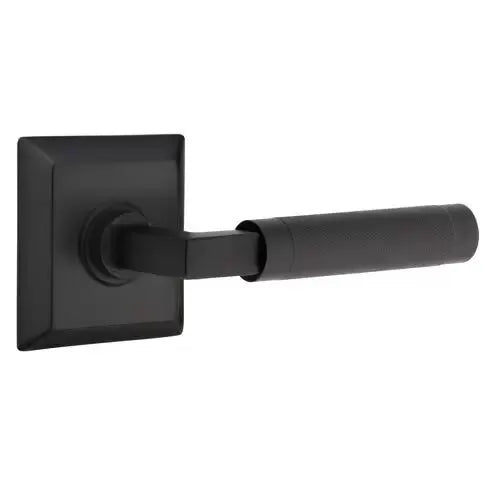 Emtek Knurled Lever with L-Square Stem and Quincy Rose by Emtek