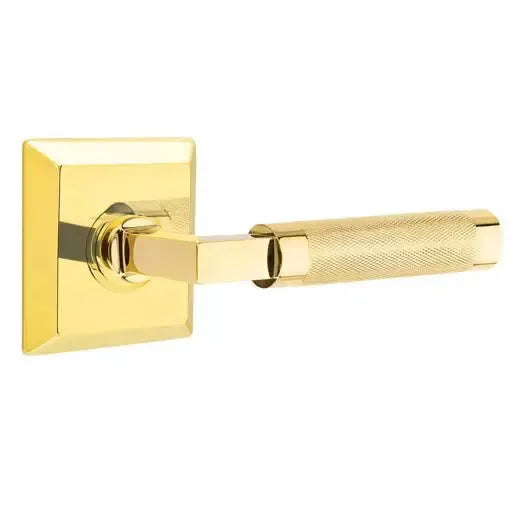 Emtek Knurled Lever with L-Square Stem and Quincy Rose by Emtek