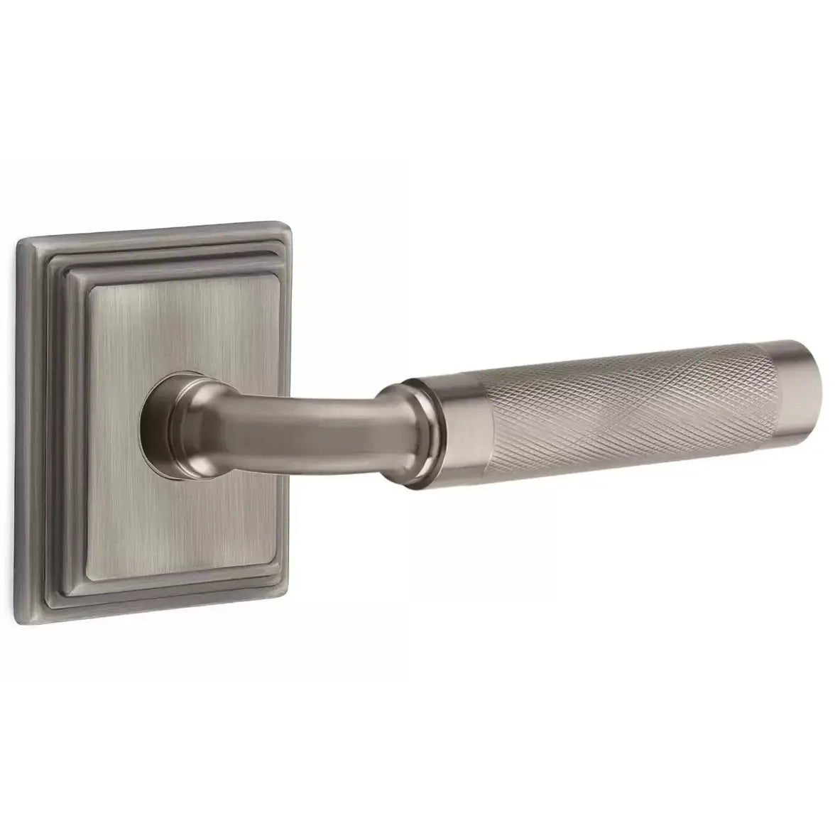 Emtek Knurled Lever with R-Bar Stem and Wilshire Rose by Emtek