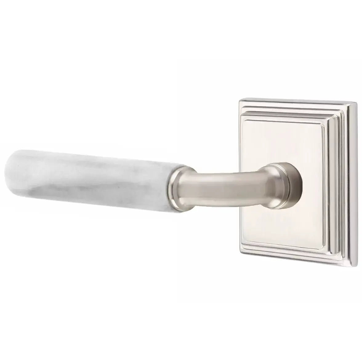 Emtek White Marble Lever with R-Bar Stem and Wilshire Rose by Emtek