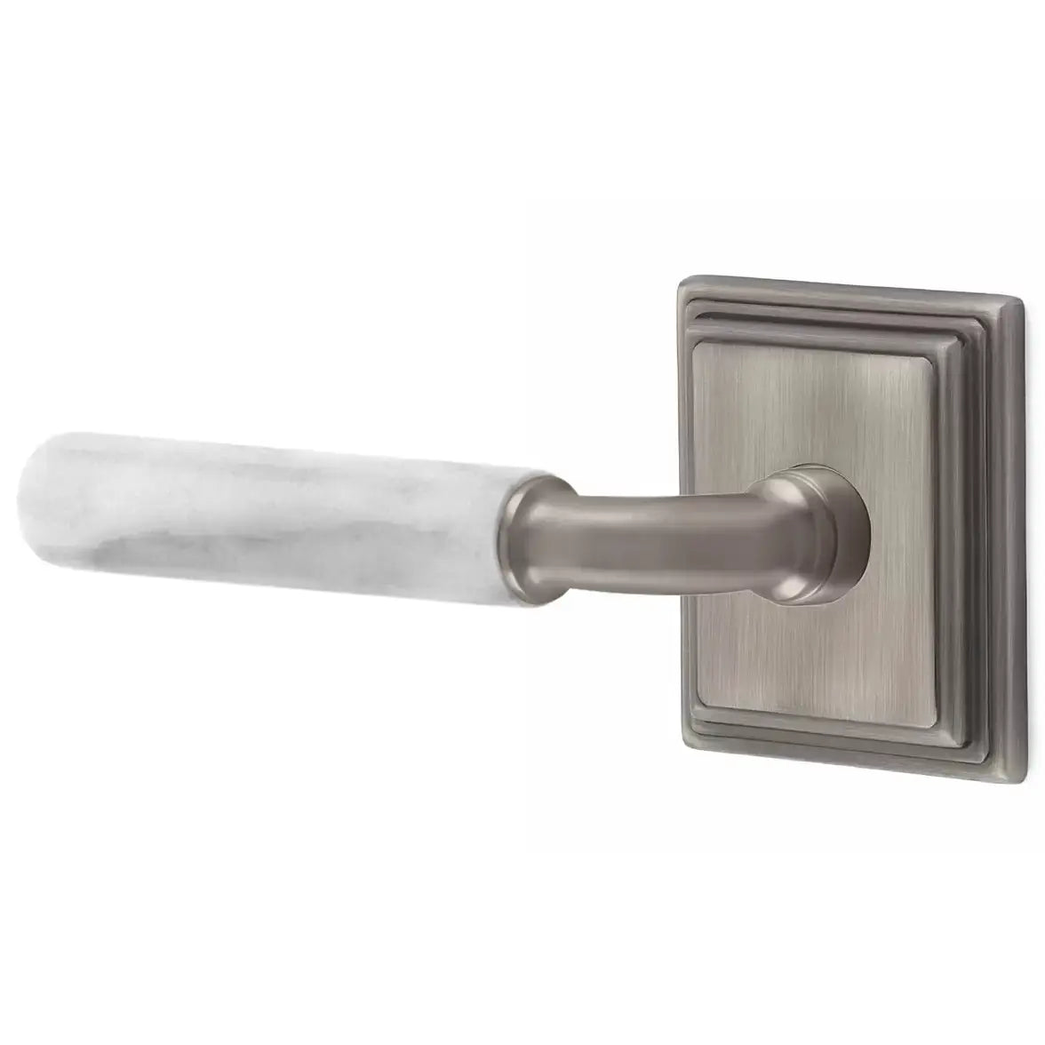 Emtek White Marble Lever with R-Bar Stem and Wilshire Rose by Emtek