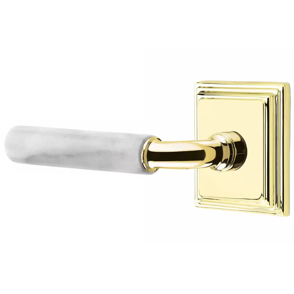 Emtek White Marble Lever with R-Bar Stem and Wilshire Rose by Emtek