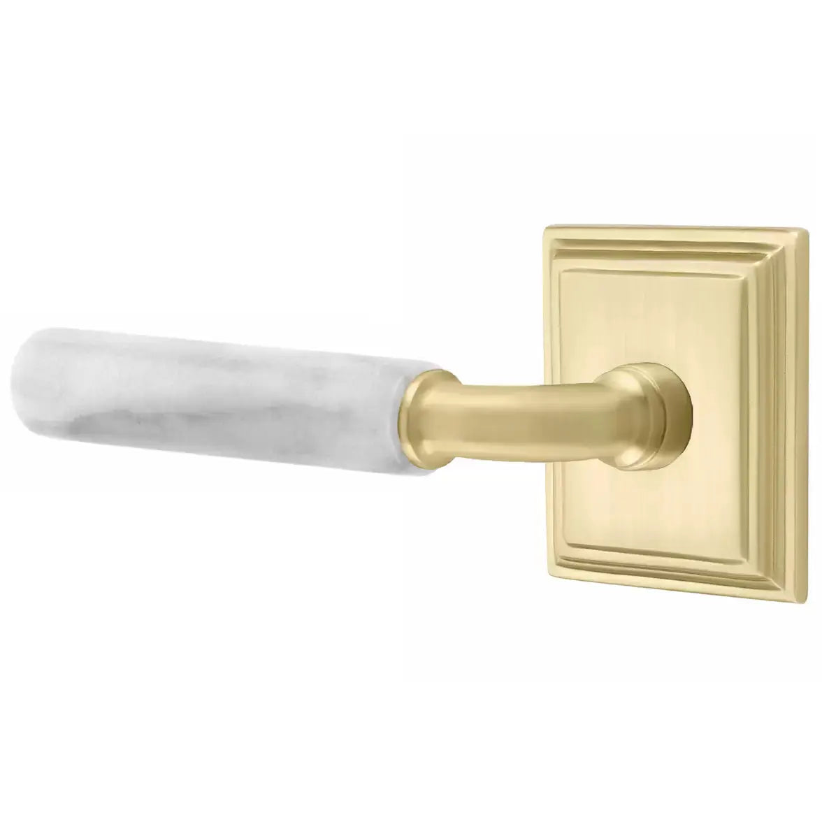 Emtek White Marble Lever with R-Bar Stem and Wilshire Rose by Emtek