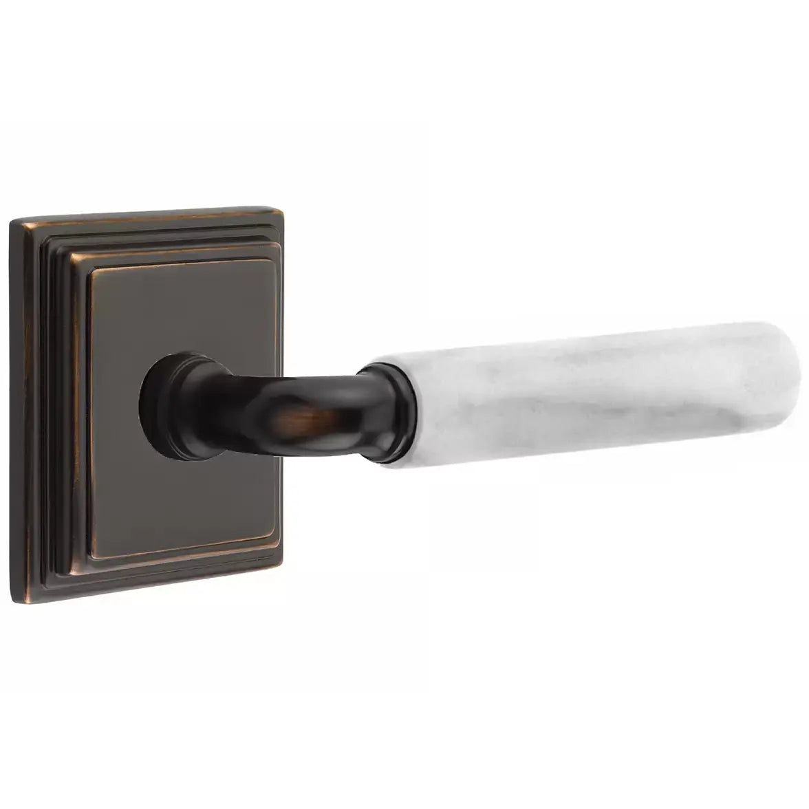 Emtek White Marble Lever with R-Bar Stem and Wilshire Rose by Emtek