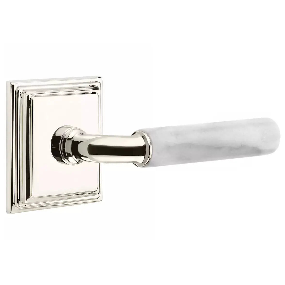 Emtek White Marble Lever with R-Bar Stem and Wilshire Rose by Emtek