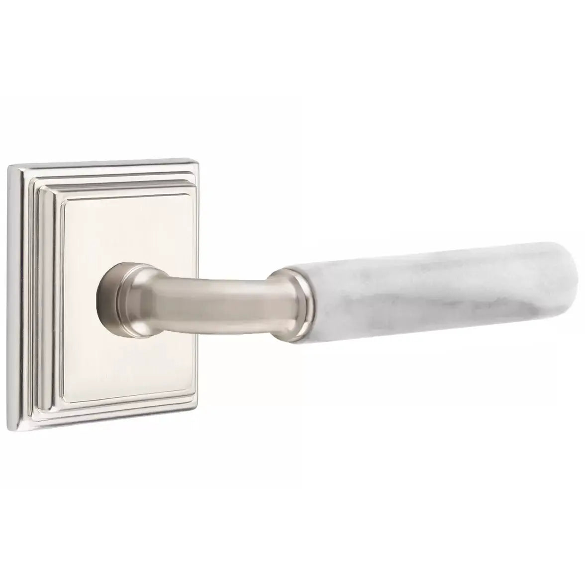 Emtek White Marble Lever with R-Bar Stem and Wilshire Rose by Emtek