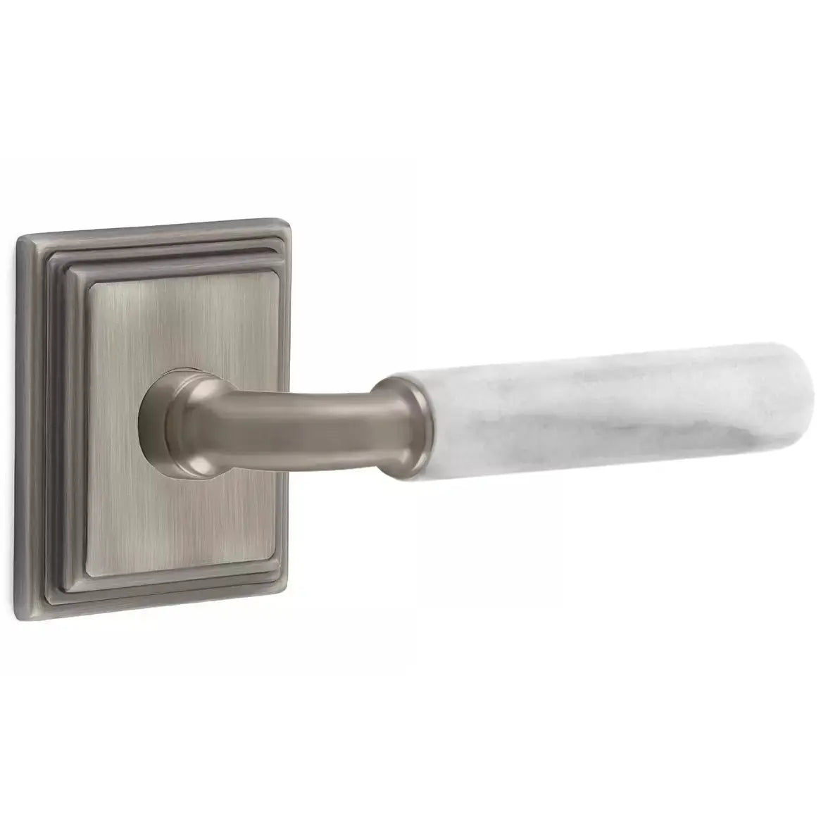 Emtek White Marble Lever with R-Bar Stem and Wilshire Rose by Emtek
