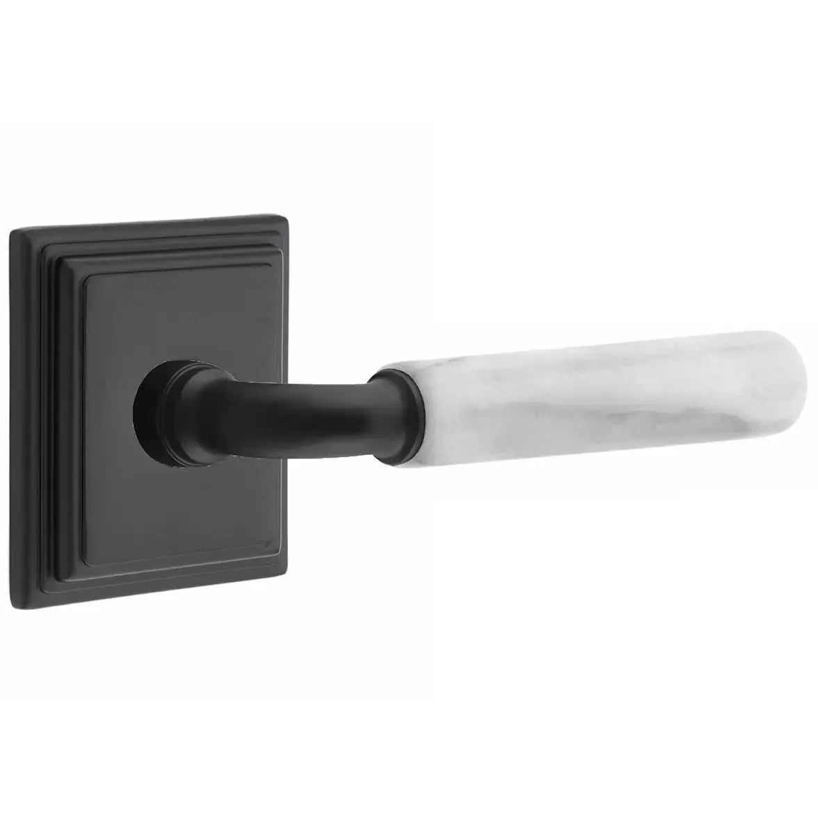 Emtek White Marble Lever with R-Bar Stem and Wilshire Rose by Emtek