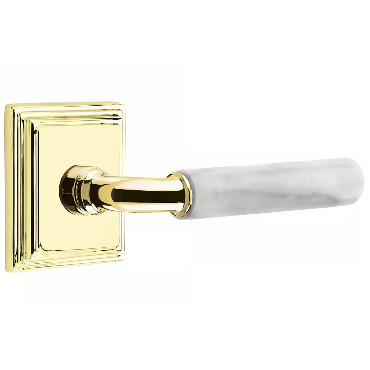 Emtek White Marble Lever with R-Bar Stem and Wilshire Rose by Emtek