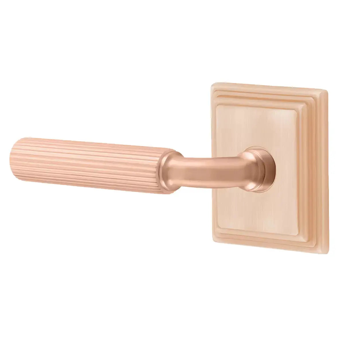 Emtek Straight Knurled Lever with R-Bar Stem and Wilshire Rose by Emtek