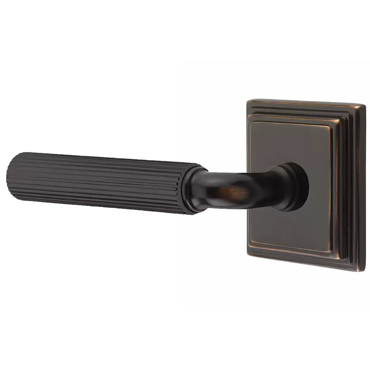 Emtek Straight Knurled Lever with R-Bar Stem and Wilshire Rose by Emtek
