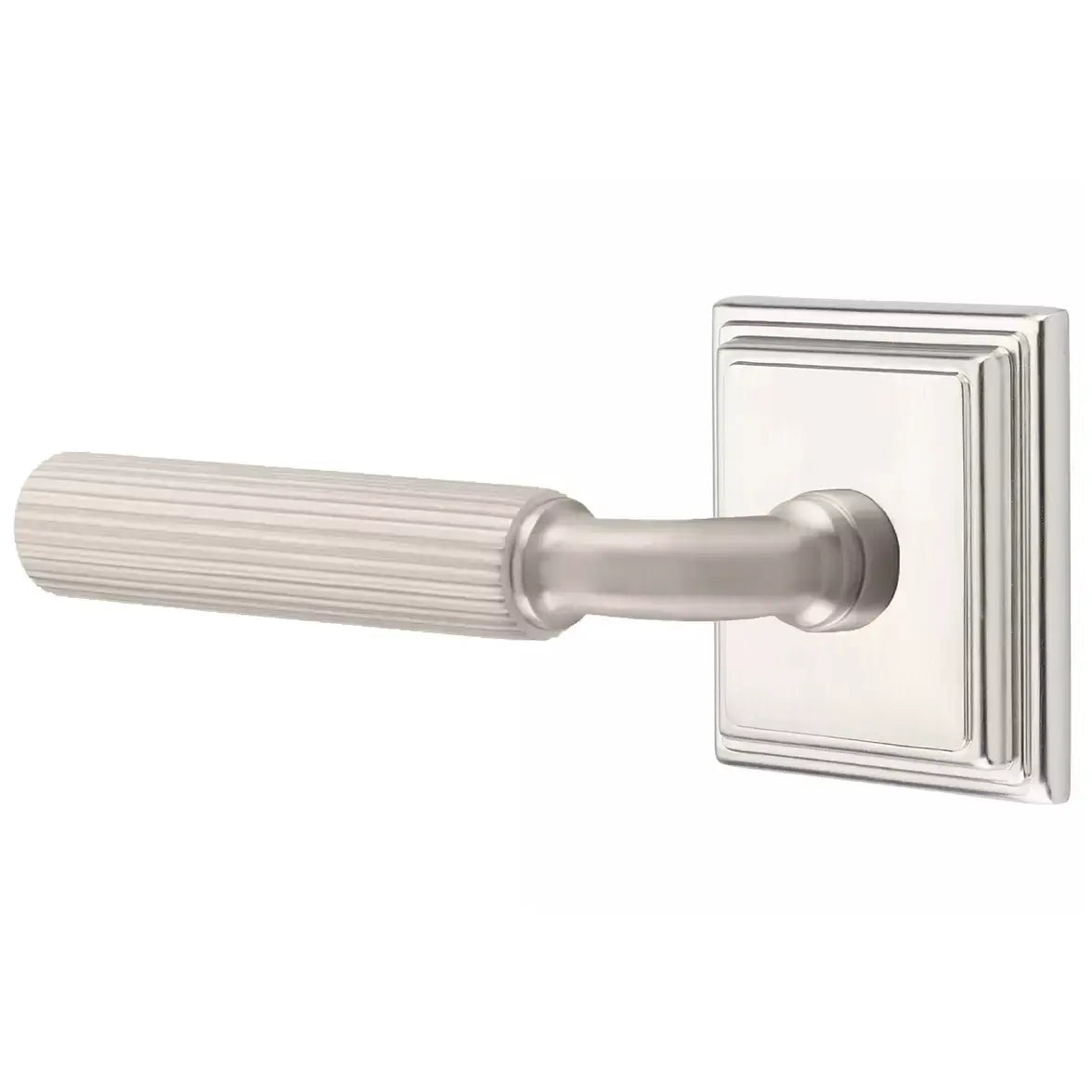 Emtek Straight Knurled Lever with R-Bar Stem and Wilshire Rose by Emtek
