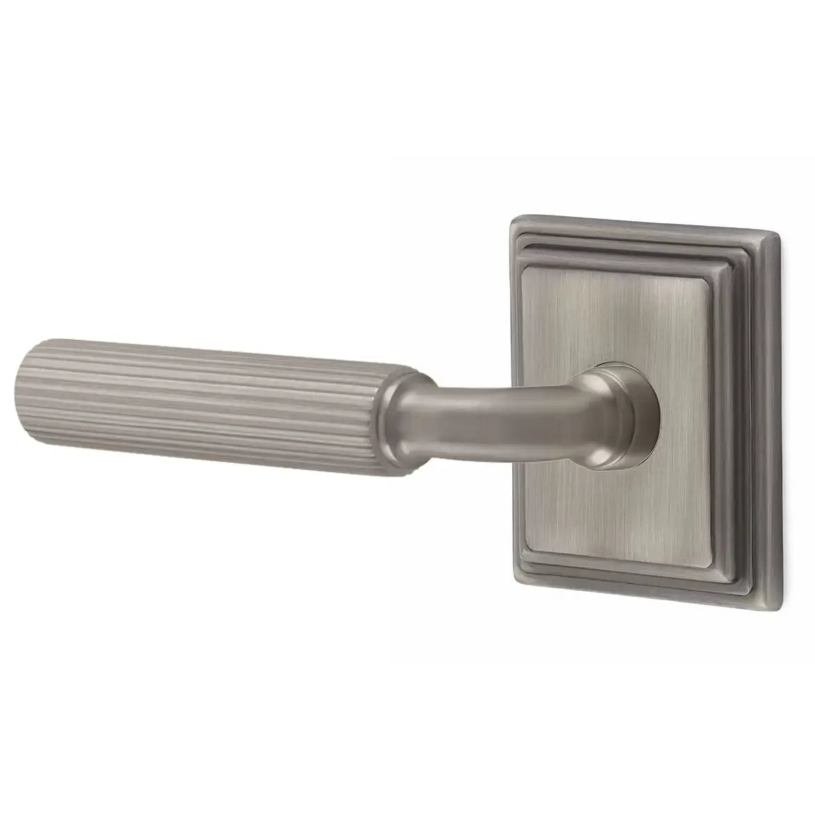 Emtek Straight Knurled Lever with R-Bar Stem and Wilshire Rose by Emtek
