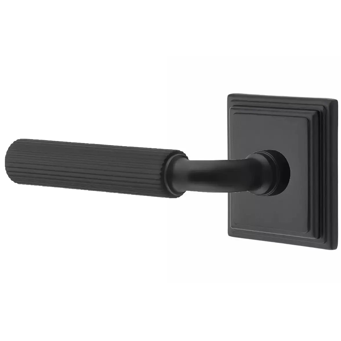 Emtek Straight Knurled Lever with R-Bar Stem and Wilshire Rose by Emtek