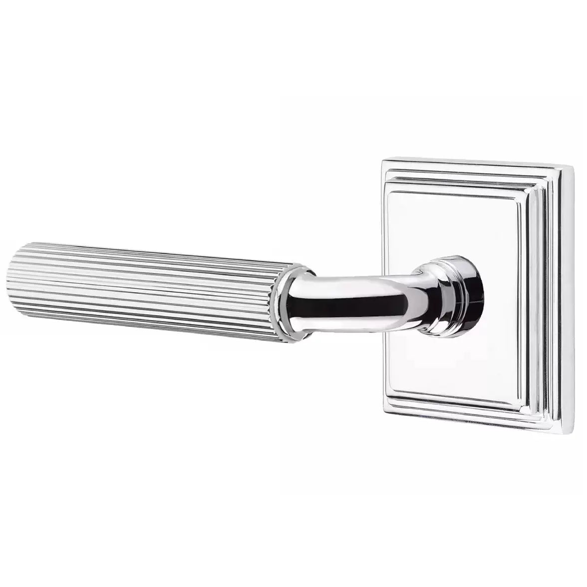 Emtek Straight Knurled Lever with R-Bar Stem and Wilshire Rose by Emtek