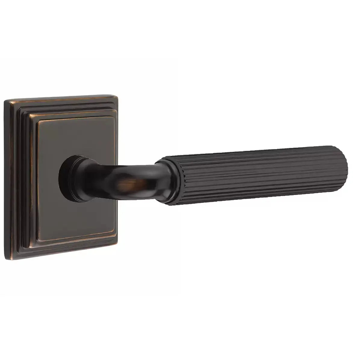 Emtek Straight Knurled Lever with R-Bar Stem and Wilshire Rose by Emtek