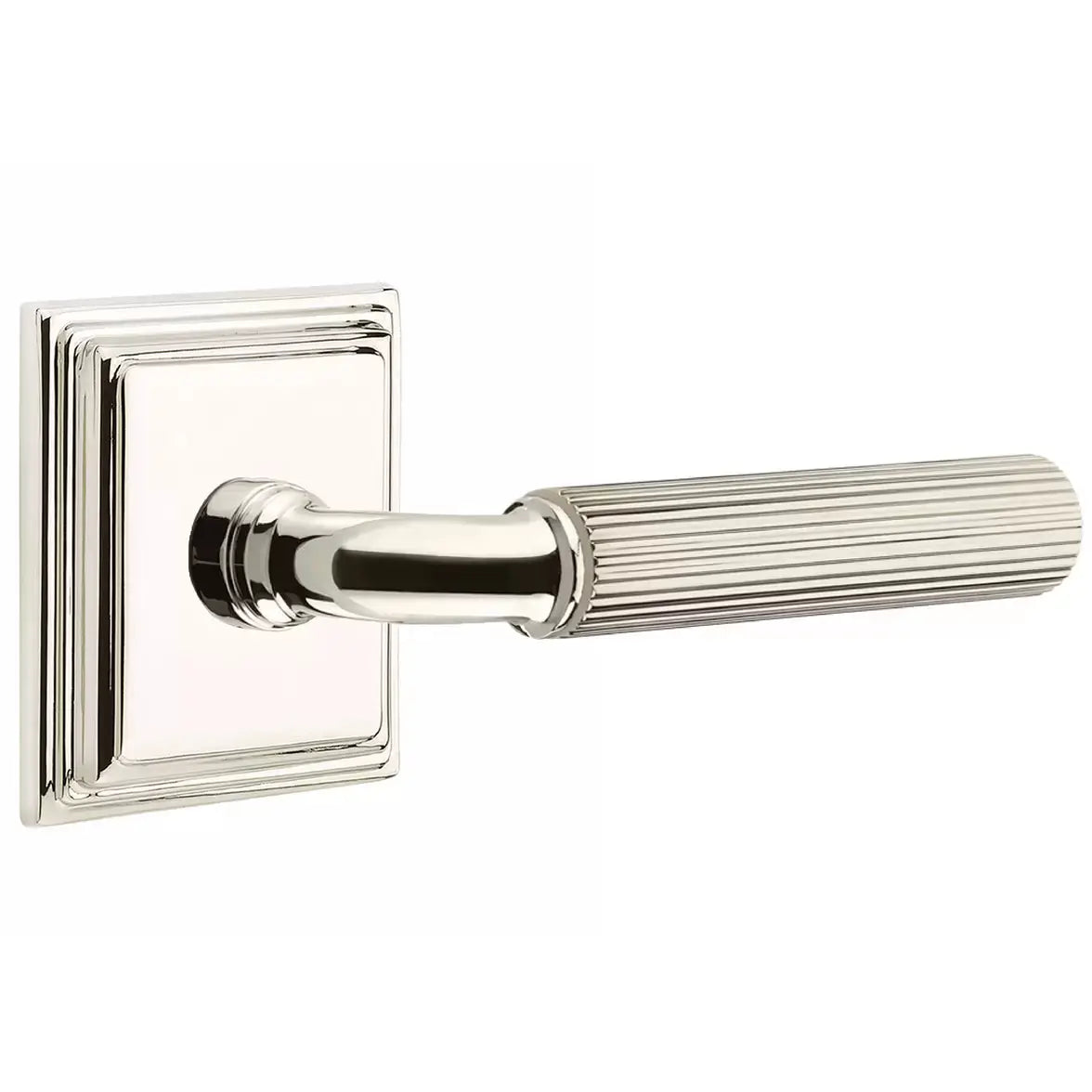 Emtek Straight Knurled Lever with R-Bar Stem and Wilshire Rose by Emtek