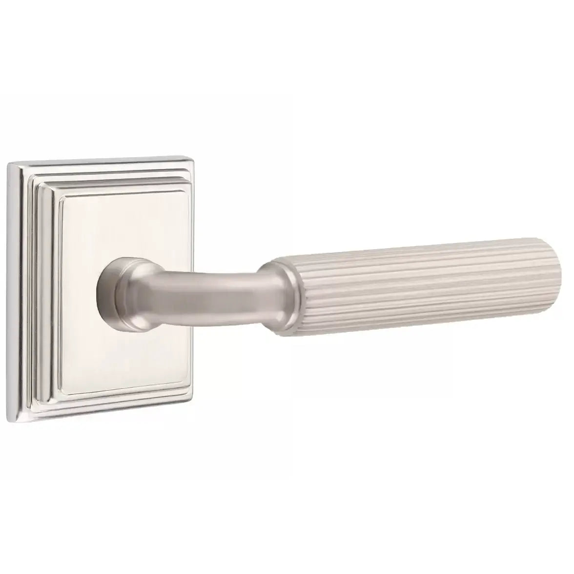 Emtek Straight Knurled Lever with R-Bar Stem and Wilshire Rose by Emtek